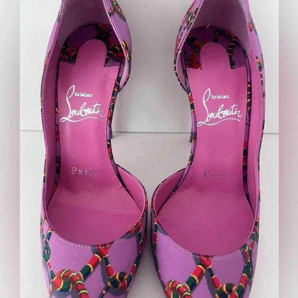 Christian Louboutin Satin Printed Iriza Pumps Gummy Snakes Women Size 34.5 EU - Picture 4 of 12